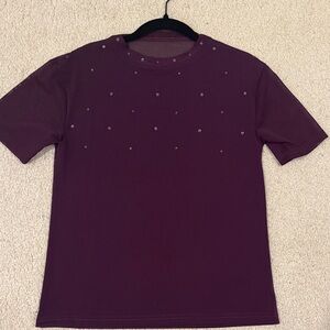 Capezio Purple Short Sleeve Dance top with Sheer Back and Purple Rhinestones